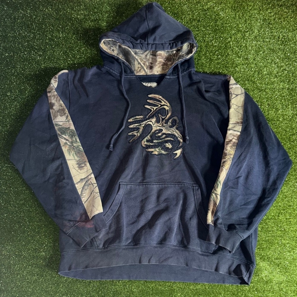 Legendary Whitetails Mens 2XL Navy Blue Camo Deer Logo Hoodie Sweatshirt Hunting
